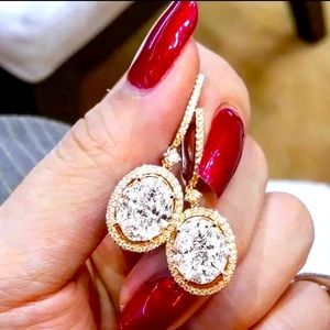 B💎 Fashion Drop Earring Women Gold,925 Silver Cubic Zircon Jewelry  Pair